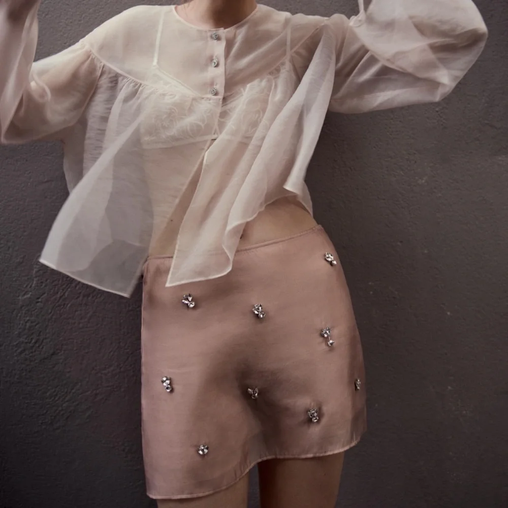 Zara Blush Mini Skirt with Embellishments damaged